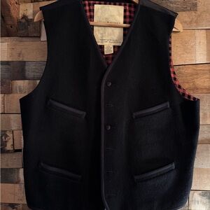 Ralph Lauren Denim & Supply Black Wool Vest with Red Plaid Interior